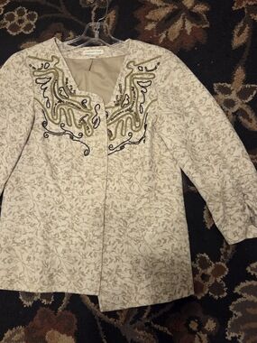 Coldwater Creek Cream Floral Embroidered Jacket